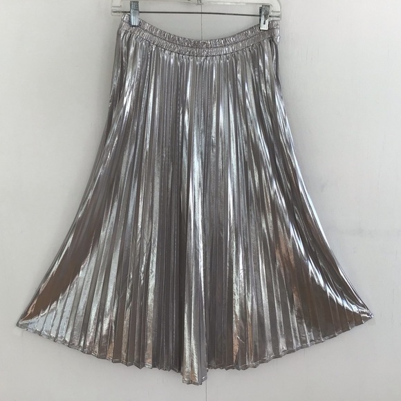 Tullea silver pleated full midi/maxi skirt. Size Medium NWT - Picture 1 of 4